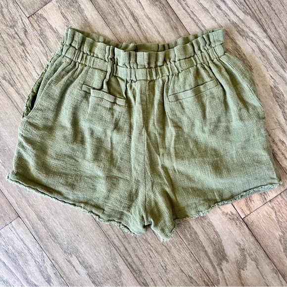 Something Navy Ryan Paper Bag Shorts Army Linen Cotton Blend Green Size Large - Picture 5 of 9